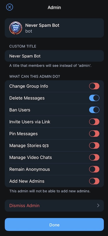 Permissions dialog